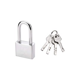 Padlock, Magnum Solid Steel Lock, 40mm Wide Silver Tone Metal Long Shackle Security Padlock w 4 Keys