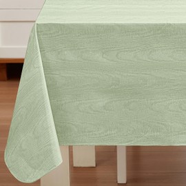Newbridge Sage Green Moire Wavy Solid Color Print Heavy Weight Vinyl Flannel Backed Tablecloth, Indoor/Outdoor Vinyl Tablecloth with Flannel Backing, 60” x 84” Oblong/Rectangle
