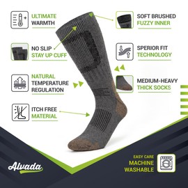 Alvada Merino Wool Hiking Socks Thermal Warm Crew Winter Boot Sock For Men Women 3 Pairs ML