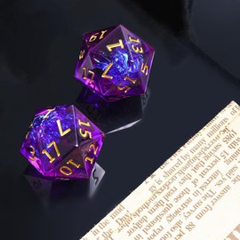 Yourandoll 2-Piece Polyhedral Dice Set D20 Dice 20-Sided Resin Dice 22mm for Dungeons and Dragons, DND, TRPG, MTG and Other Table Games (Transparent Purple)