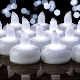 Yakpo 24 Pack Cool White Flameless Waterproof LED Floating Tea Lights, Battery Operated Outdoor LED Tealights Candle, Flickering Votive Candles Bulk for Wedding Party, Vase, Pond, Tub, SPA Decorations