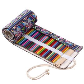 Roll-Up Canvas Pencil Wrap, Colouring Pencil Roll Bag Holder Storage for Sketching, Drawing, multicoloured, Modern