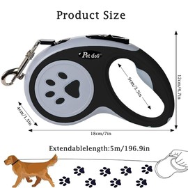 Retractable Dog Lead, Luoqun88 Retractable Lead Cord - 5M/16FT Strong Nylon Tape, One-Handed Brake & Lock, Tangle-Free Design for Small to Medium Dogs (Black)