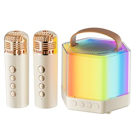 Portable Bluetooth Karaoke Speaker with 2 Wireless Mics, Mini Karaoke Machine for Kids Adults with LED Color Lights and Voice Changing Effect, for Home Birthday Party, for Girls/Boys Ages 3-12+