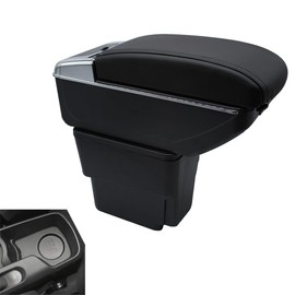 Tocsho Armrest Box for Kia Rio 2012-2016 Double Layer Front Center Console Black Leather with Charging 7 USB Ports