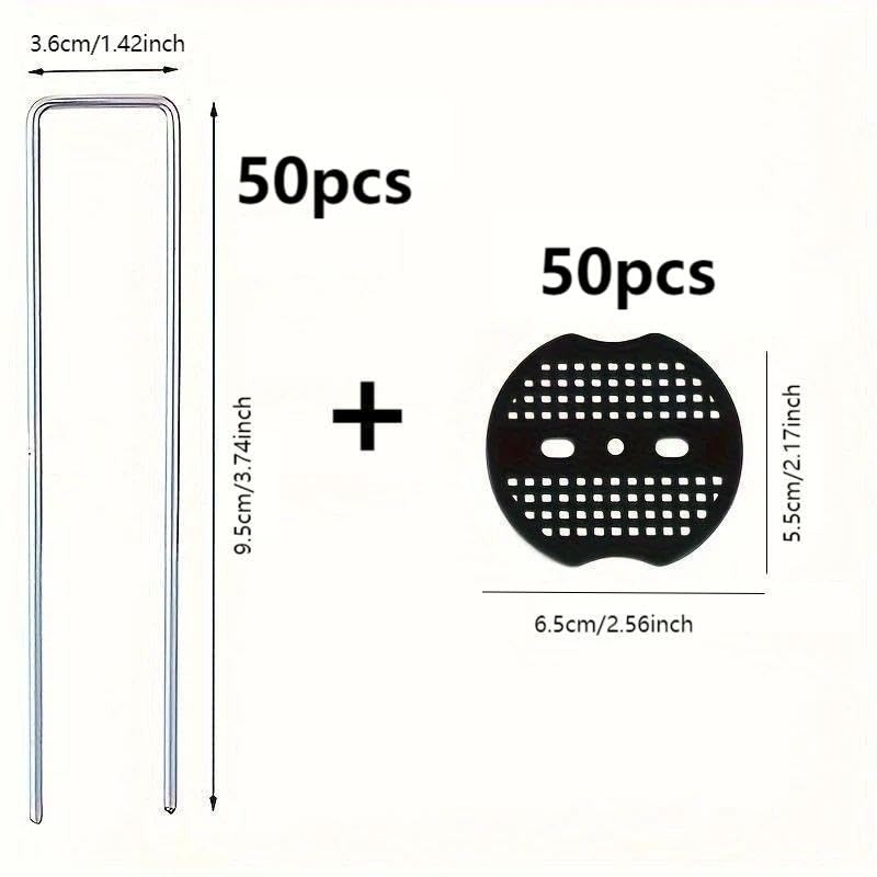50Pcs Garden Stakes Staples + 50Pcs Gasket, 6 Inch Lawn