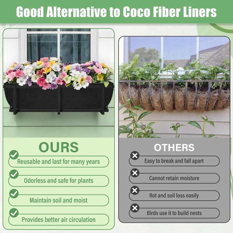 Riare 4 Pack 30 Inch Black Fabric Window Box Liners-