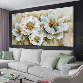 Arjun Flower Wall Art Canvas for Living Room Vintage Floral Painting Bedroom Gold Textured Picture Bloosom Artwork Framed Dining Room Kitchen Home Office Wall Decor, Extra Large 58"x29"