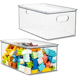 primebox Plastic Clear Stackable Storage Bins with Lids. Great for Pantry or Kitchen Organization. Fridge Organization Containers. Cabinet, Bathroom Organizer. 2 Pack