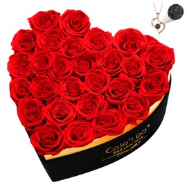 Casaido Preserved Roses Flowers for Delivery 27 Pcs, Forever Flores in Heart Box with Necklace, Eternal Rose Anniversary Birthday Gift for Women Wife Girlfriend, Rosas for Valentines Christmas, Red