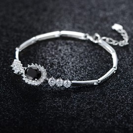 JIANGXIN 925 Sterling Silver Bracelets Women's Adjustable Sparkle Birthstone Princess Diana Bracelet Women Jewellery Gifts for Mum Wife Girls, One size, Sterling Silver Stone Metal Silver, Agate