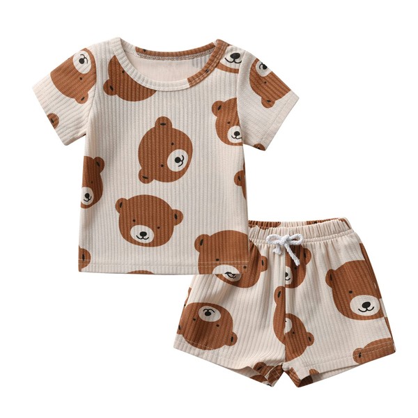 Infant Baby Boys Short Summer Outfit Toddler Bear Print T-Shirt