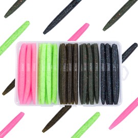 Bombrooster Rubber Worms Senkos 4" 5" Salt Impreatation Soft Plastic Lures Kit Bass Fishing