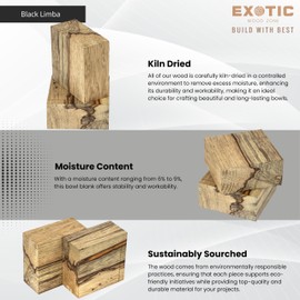 Exotic Wood Zone Black Limba Wood Blank for Bowls | Hardwood Bowl Blank | Unfinished, Kiln-Dried, Sustainable Hardwood for Handcrafted Decorative & Functional Pieces (8" x 8" x 2")