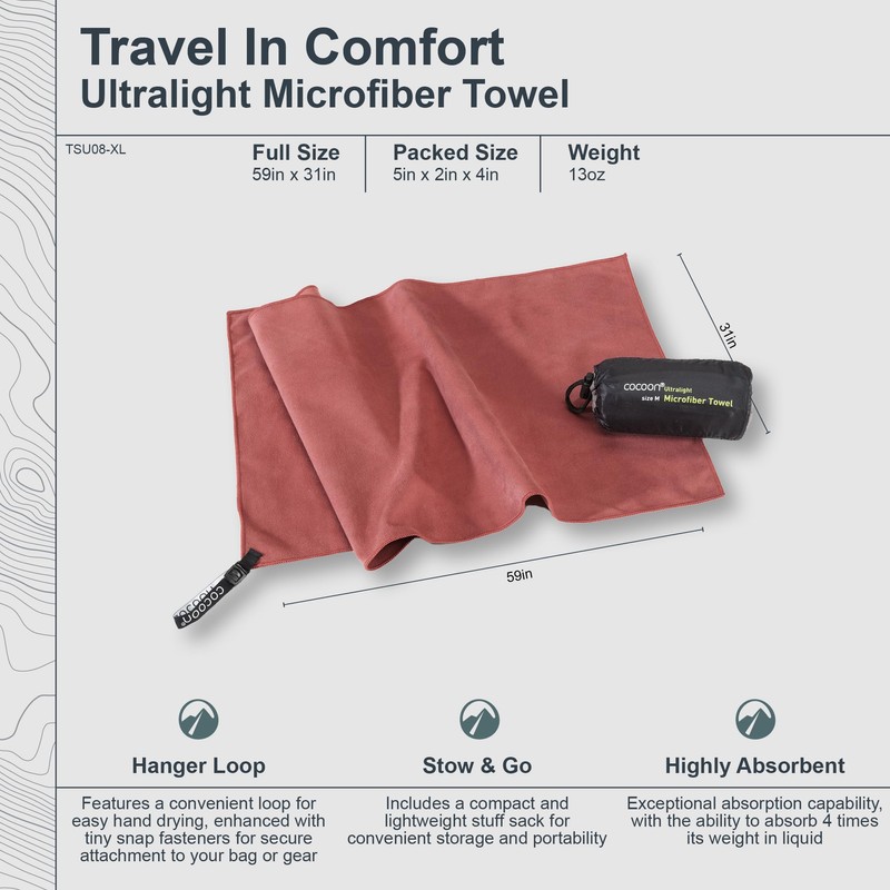 Cocoon ultralight - lightweight microfibre hand towel, marsala red, XL