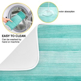 Teal Turquoise Green Wood Texture Dish Drying Mat 18x24 for Kitchen Green Blue Wooden Printing Dishes Pad Dish Drainer Rack Mats Absorbent Fast Dry Kitchen Accessories