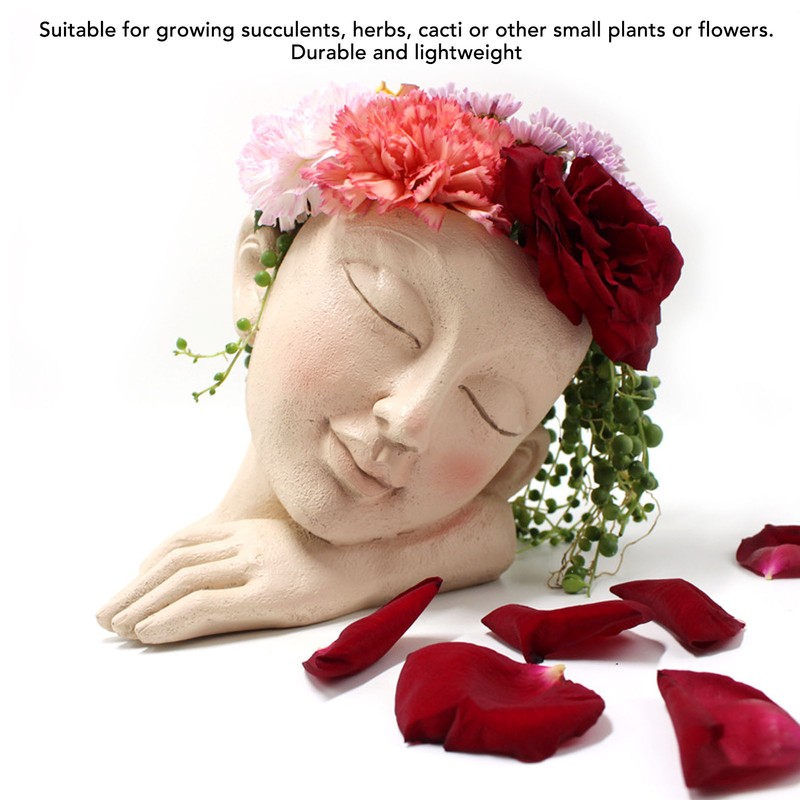 Face Flower Pot Sleeping Girl High Density Resin Drainage Hole