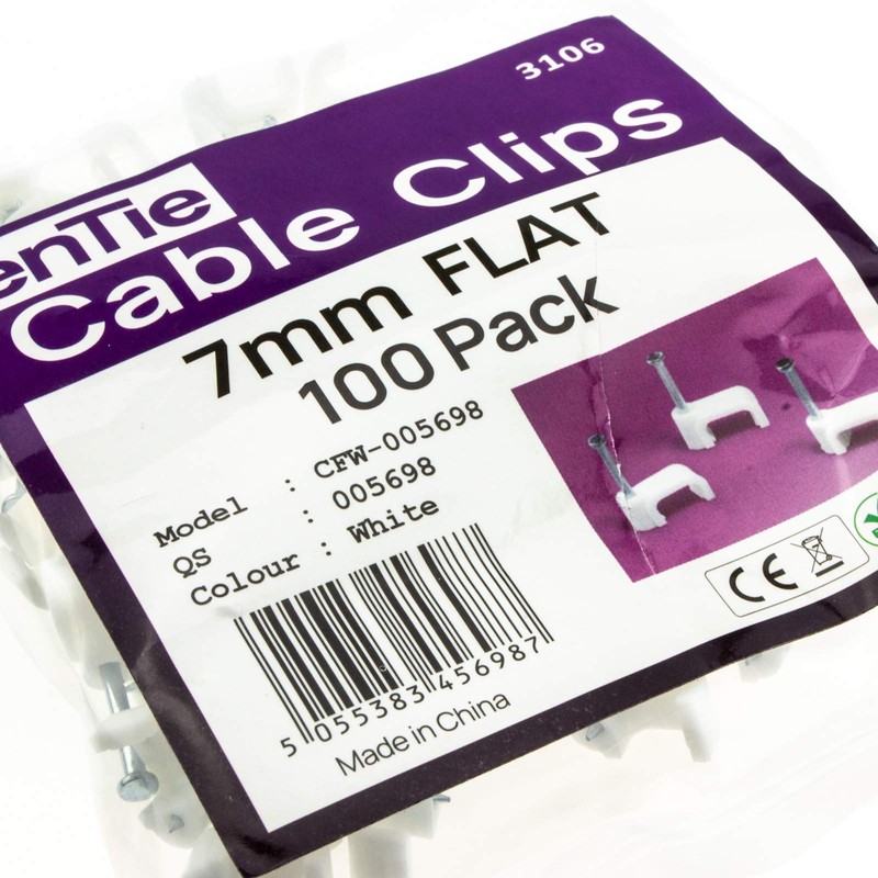 FLAT White 7mm Cable Clips for 1mm2 Twin & Earth