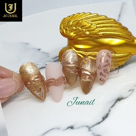 3D Gold Lettering Handmade Nail Tips - Long Ballerina / 3D골드레터링 수제네일팁 - 롱발레리나