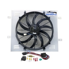 RADREPLA CU2101 Aluminum Radiator Shroud with Electric Fan for 1987-2006 Jeep Wrangler YJ TJ 2.4 2.5L L4 4.0L 4.2L L6 Gas 1x16" Fans Thermostat Relay Kit 89 90 92 93 94 95 96 97 98 99 01 02 03 04 05