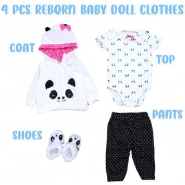 【Panda 4pcs Set 】 Reborn Baby Dolls Clothes 20 inch Outfit Accessories for 17-22 Inch Newborn Baby Doll Girl