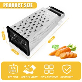 VMUTGA Square Grater, Cheese Grater, Stainless Steel, Hand Grater, Slicer, Chopper - 4 Grating Surfaces, Kitchen Grater, Practical Gadgets for the Kitchen