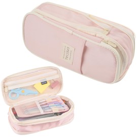 Tikplus Pencil Case Large Capacity Pencil Case with 3 Compartments School Pencil Case Teenager Girls Boys Adults Pencil Case Study, Pencil Case for School, Office, lightpink, pencil case