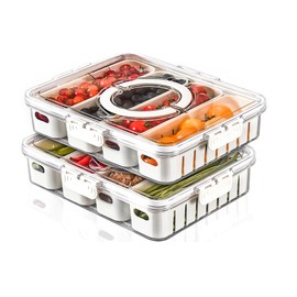 YFUIF Portable Fruit Storage Containers for Fridge, 4 Compartments Snack Box Container, BPA-Free Divided Serving Tray with Lid for Veggie, Clear Snack Tray Candy Tray (1, 4 Compartments-2 Pack)