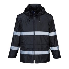 Portwest F440 Men's Hi Vis Waterproof Hooded Rain Jacket - Classic Iona Reflective Rain Coat Black, 3X-Large
