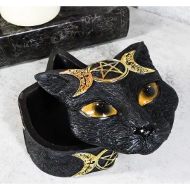 Ebros Gift Wicca Magic Black Cat With Triple Moon Goddess Symbol Decorative Jewelry Box