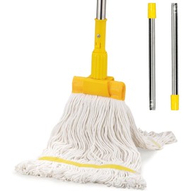 Heavy Duty Commercial Clip Mop with 48" Long Handle – Industrial Cotton Wet Mop for Floor Cleaning, Home, Kitchen, Office, Garage, Concrete & Tile Floors