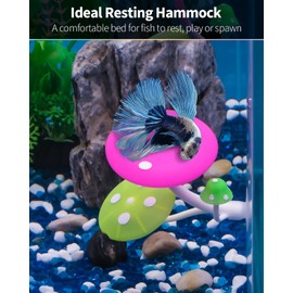 Uniclife Betta Mushroom Hammock Soft Aquarium Rest Bed Fish Breeding Playing Pad with Suction Cup Silicone Ornament Decoration Colorful Lifelike Decor for Fish Tank Landscape, 2 Pack