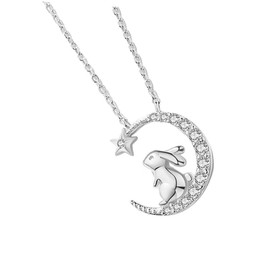 LIFKOME Stylish Silver Rabbit Necklace Moon Star Motif Neck Chain for Women for Party and Wedding