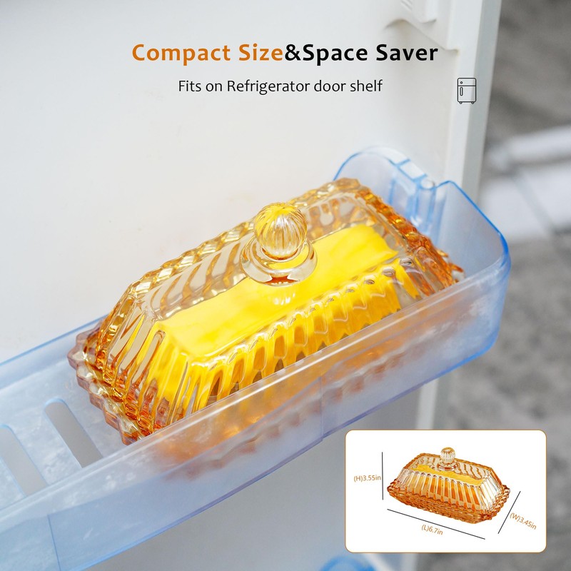 Champagne Covered Butter Dish for Countertop 6.5inch Glass Butter Dish