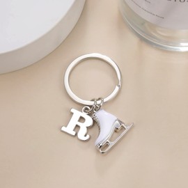LIKGREAT Ice Skate Key Ring, Figure Skating Key Ring, Initial Skating Charm Keyring, Winter Christmas Decoration, Gifts for Women, Girls, R