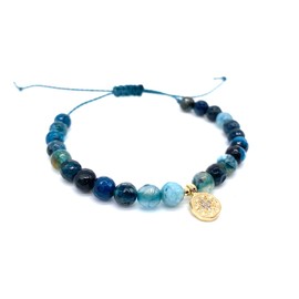 Agate Beaded Bracelet - Hand Knotted Beaded Bracelet - Star Charm with 18K Gold Plate - Natural Teal Agate Crystal Bracelet