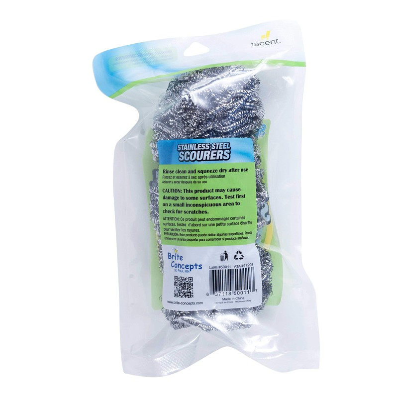Jacent Everyday Stainless Steel Scourers, 3 Per Pack - 1