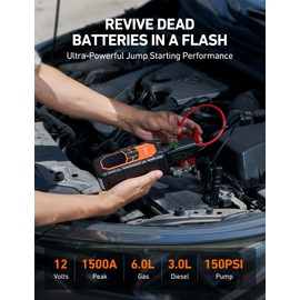 AstroAI S8 Air Nano Jump Starter with Air Compressor, 1500A Peak Car Battery Jump Starter Portable (6.0 Gas/3.0L Diesel) with 150PSI Auto-Shutoff Tire Inflator, 12V Battery Charger Booster(Orange)