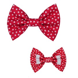New Dogs Bow Tie Bowtie Valentine's Day Valentine Mini Hearts RED Elastic Band attach COLLAR ACCESSORY Handmade UK (Medium)