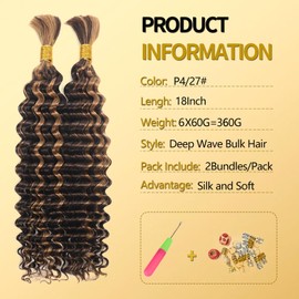 LPARMJIT Deep Wave Bulk hair for Braiding 18 inch 2 Bundles/Pack No Weft for Braiding Wavy Synthetic Braiding Hair Extensions for Boho Braids (P4/27, 18inch(3pack))