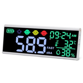 JuviPerpric 13 Inch Decibel Meter - Wall Hanging Sound Level Meter with Large LED Display, Noise, Temperature, Humidity, Time Monitor for Classroom