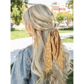 3pcs Women Ribbon Scrunchies Bow Knotted Classic Floral Pattern Hair Ties Vintage Bunny Ear Ponytail Holders Hair Accessories