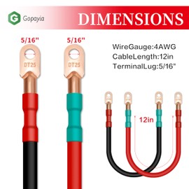 Gopayia Golf Cart Battery Cables 4 AWG 12in for EZGO TXT 1994-UP 36V/48V 4 Gauge Pure Copper Wire