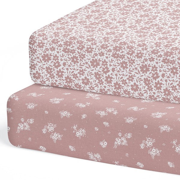 Sorrel + Fern 2-Pack Crib Sheet for Standard Crib Mattress (Antique Rose) - Premium Fitted Sheets - Buttery Soft Cotton Blend
