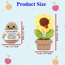 COZYFEELING Cute Mini Positive Potato Crochet Doll Gifts, Positive Potato Funny, Emotional Support Sunflower Pot Desk Decoration Crochet Birthday Gifts for Women Mom Best Friend (Sunflower & Potato)
