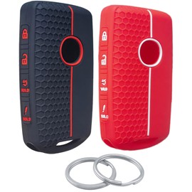 RUNZUIE 2Pcs 4 Buttons Silicone Smart Remote Key Fob for 2024 2023 2022 2021-2019 Mazda 3 6 CX-30 CX-5 CX-9 CX-50 C-90 Key Fob Cover (Red/Black with Red)