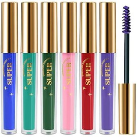 Waterproof 6PCS Colorful Voluminous Mascara Set – Lengthening, Defining, Curling, Multiplying Formula (Cruelty-Free)-Blue Purple Pink Green Red Teal Colored Mascara Eyelash Makeup Pack, Festival Gift