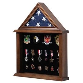 Zmiky Flag Display Case American Flag Solid Wood Display Case Fits a 3 X 5 Flag Folded Military Shadow Box with Felt Lining Holder for Certificate Pins Insignia Medals Walnut