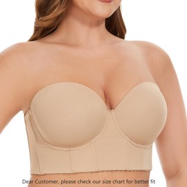 SEA BBOT Plus Size Strapless Bra for Women Longline Corset Bra Underwire Seamless Minimizer Bra Dark Beige2 40D
