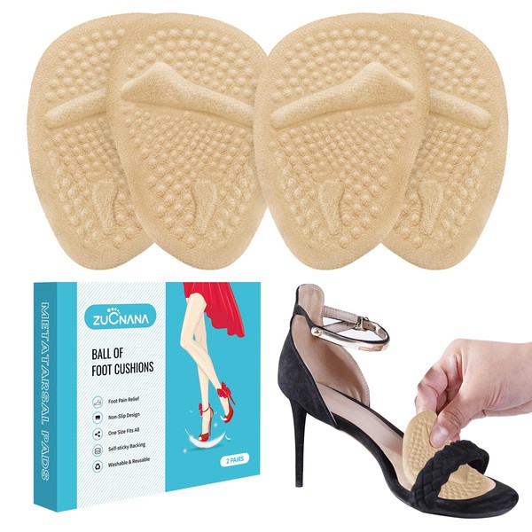 Metatarsal Pads | 2 Pairs High Heel Inserts | Soft Gel Shoe Inserts for Women | Reusable Ball of Foot Cushions for Women Foot Pain Relief and Comfort | One Size Fits Foot Pads (Golden)